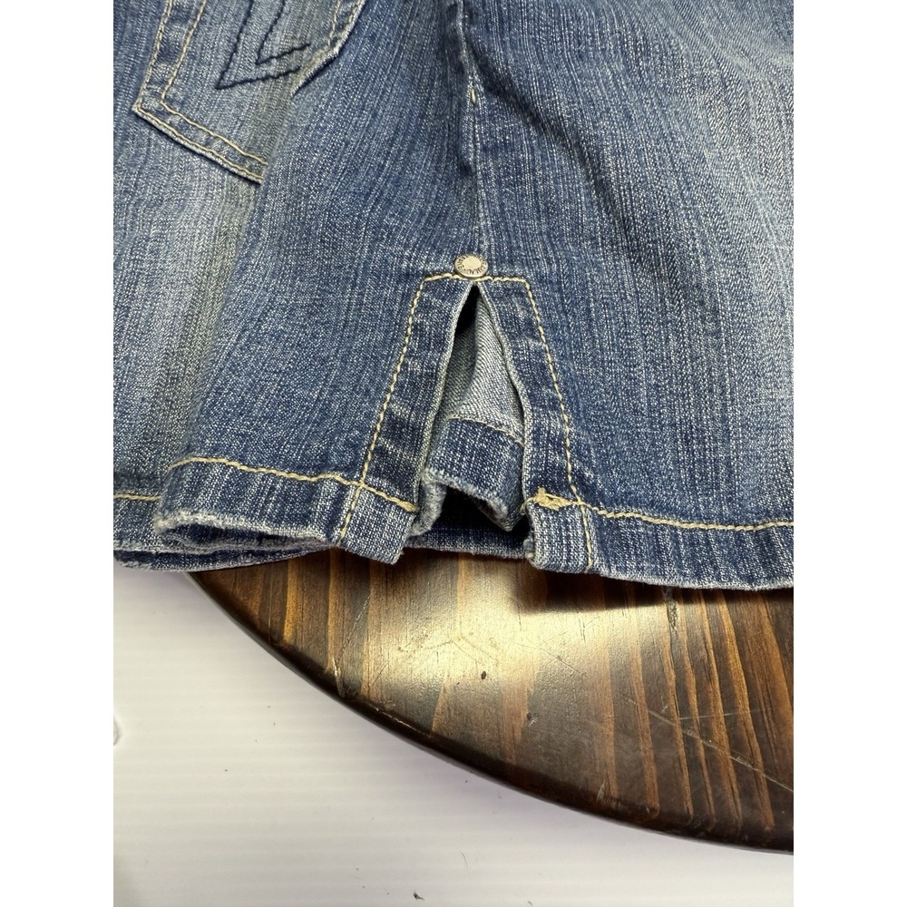 Y2K Hydraulic Micro Mini Skirt Denim Jean Skirt W/Side Vents  ButtonZip Size 7/8 - Picture 4 of 5